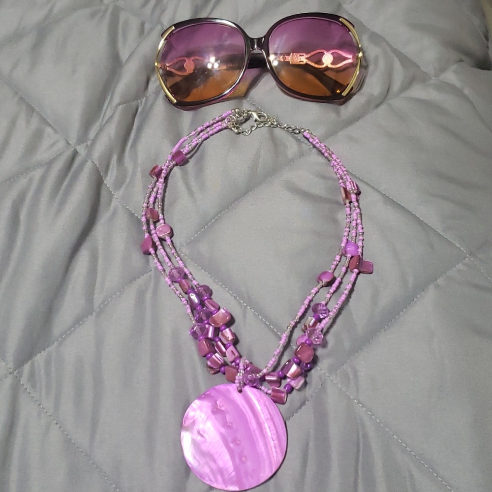 Purple shell necklace and sunglasses set
